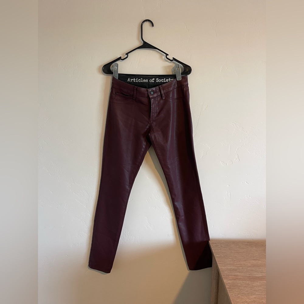 Articles of Society Women's Burgundy Denim Leather Jeans